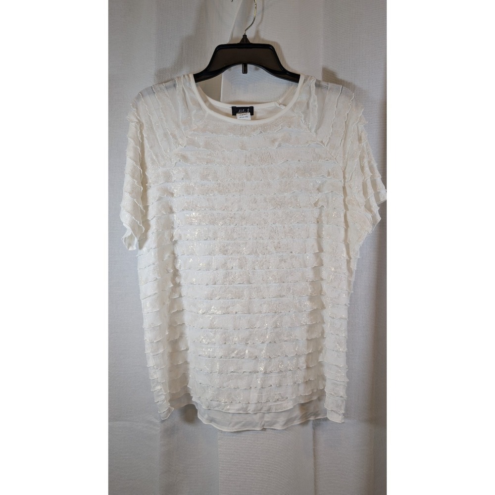 Ashley J Tiered Ruffle Blouse Cream Off-White Short Sleeve Top 1XL